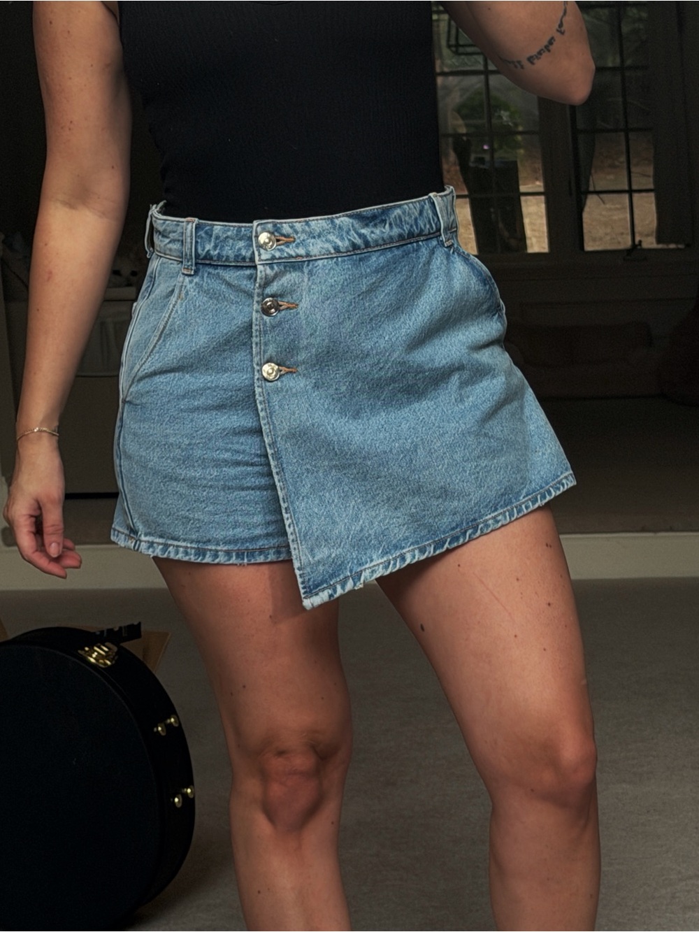 ZARA High-Waisted Asymmetrical Denim Skort Size S